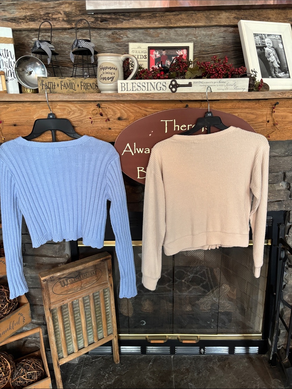 2 Ribbed V-Neck Button Cardigan - Light Blue & Beige - Picture 4 of 10